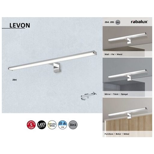 Rábalux Levon Fürdőszobai lámpa LED 8W 4000K IP44 króm RAB2114