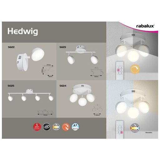Rábalux Hedwig Spotlámpa LED 4x 4W CCT, dimmelhető, távirányítóval, állítható színhőmérséklet: 2700 5000 K IP20 matt fehér RAB5625