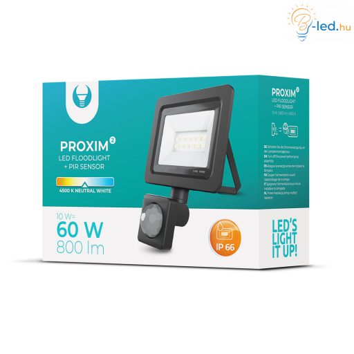 FL 10W Mozgásérzékelős LED reflektor 120° 4500K fekete házas - RTV003607