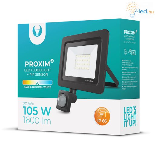 FL 20W Mozgásérzékelős LED reflektor 120° 4500K fekete házas - RTV003611
