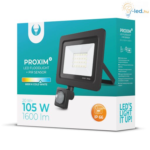 FL 20W Mozgásérzékelős LED reflektor 120° 6000K fekete házas - RTV003613
