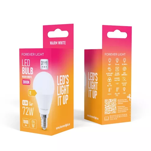 FL LED izzó  E14 G45 8.5W 180° 3000K kisgömb - RTV9000040