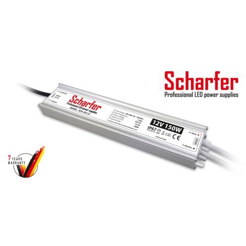 Scharfer LED Fémházas szerelhető vízálló tápegység 150W 12.5A 12V IP67 - SCH-150-12