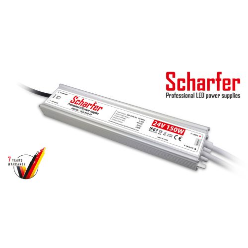 Scharfer LED Fémházas szerelhető vízálló tápegység 150W 6.25A 24V IP67 - SCH-150-24