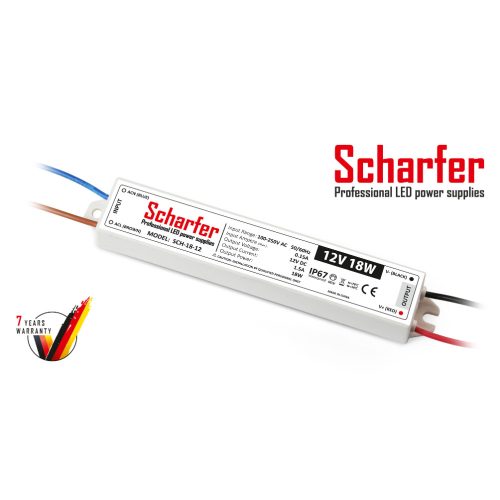 Scharfer LED Műanyagházas szerelhető vízálló tápegység 18W 1.5A 12V IP67 - SCH-18-12