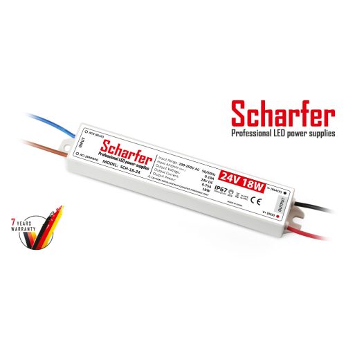 Scharfer LED Műanyagházas szerelhető vízálló tápegység 18W 0.75A 24V IP67 - SCH-18-24