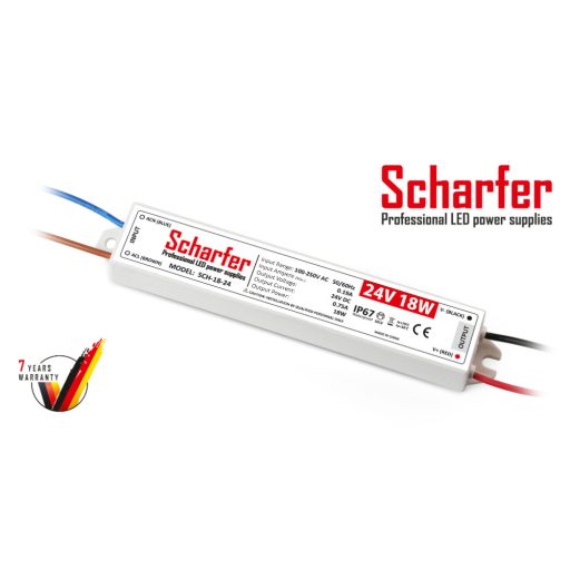 Scharfer LED Műanyagházas szerelhető vízálló tápegység 18W 0.75A 24V IP67 - SCH-18-24