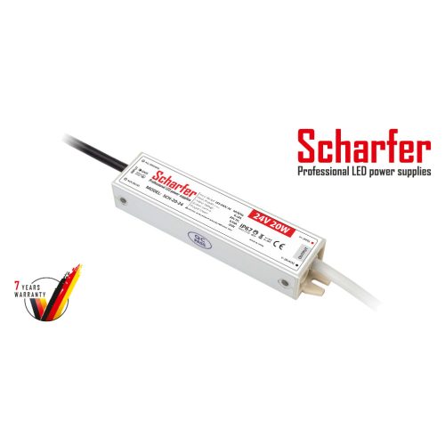 Scharfer LED Fémházas szerelhető vízálló tápegység 20W 0.83A 24V IP67 - SCH-20-24