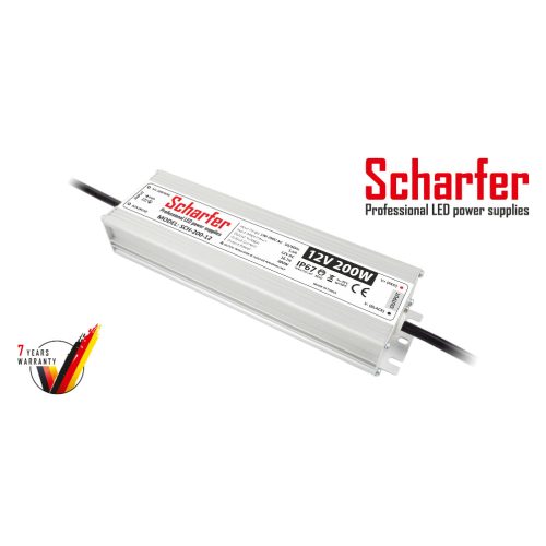 Scharfer LED Fémházas szerelhető vízálló tápegység 200W 16.7A 12V IP67 - SCH-200-12