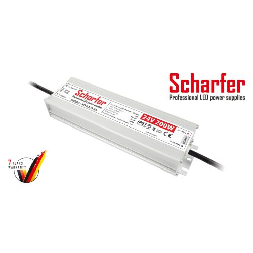 Scharfer LED Fémházas szerelhető vízálló tápegység 200W 8,33A 24V IP67 - SCH-200-24