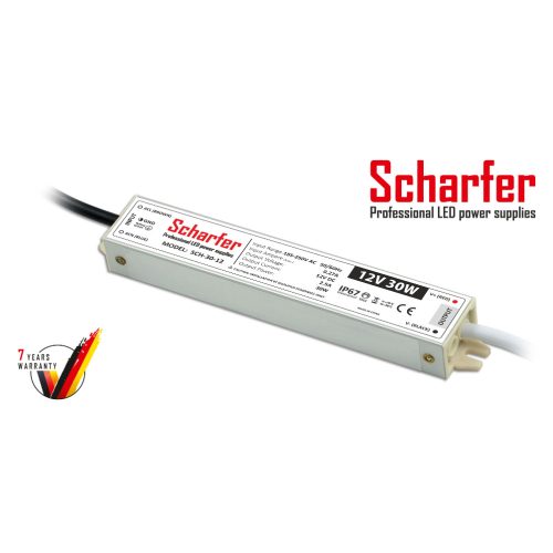 Scharfer LED Fémházas szerelhető vízálló tápegység 30W 2.5A 12V IP67 - SCH-30-12