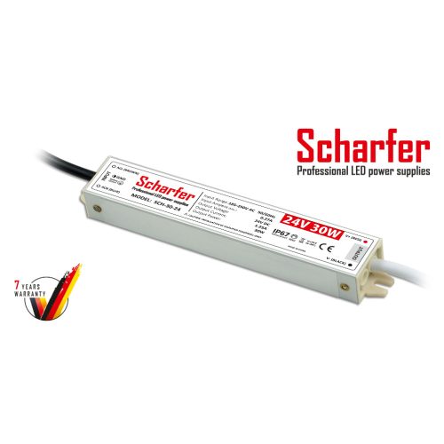 Scharfer LED Fémházas szerelhető vízálló tápegység 30W 1.25A 24V IP67 - SCH-30-24