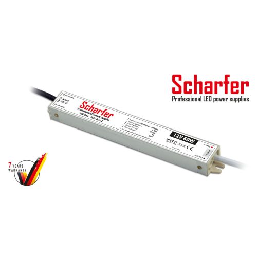 Scharfer LED Fémházas szerelhető vízálló tápegység 60W 5A 12V IP67 - SCH-60-12